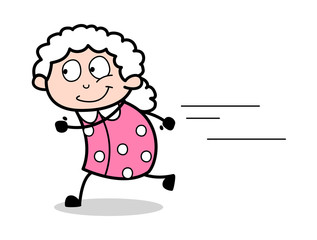 Running - Old Woman Cartoon Granny Vector Illustration
