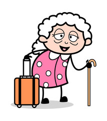 Holding a Luggage Bag - Old Woman Cartoon Granny Vector Illustration