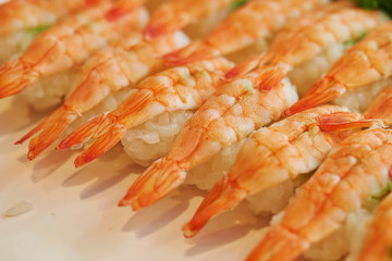 Boiled shrimp sushi at buffet 