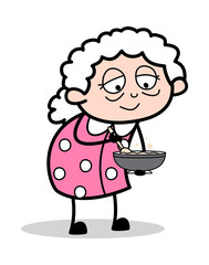 Old Woman Eating Food - Old Woman Cartoon Granny Vector Illustration