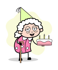 Holding a Cake - Old Woman Cartoon Granny Vector Illustration
