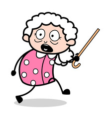 Scare Away - Old Woman Cartoon Granny Vector Illustration