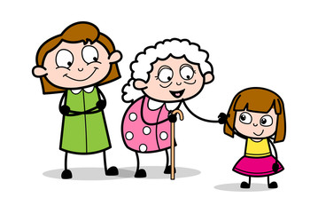 Grandma Giving Advise to Her Grand-Daughter - Old Woman Cartoon Granny Vector Illustration