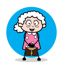 Standing with a Briefcase - Old Woman Cartoon Granny Vector Illustration