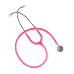 Stethoscope on white background, top view. Medical device