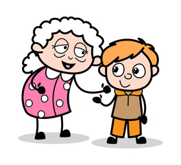 Giving Advise to a Kid - Old Woman Cartoon Granny Vector Illustration