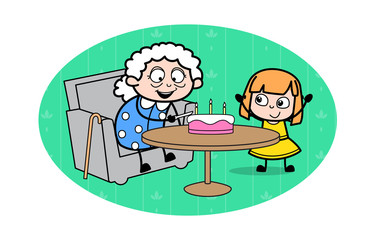 Celebrating Birthday - Old Woman Cartoon Granny Vector Illustration