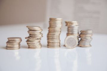 Pile of coins Turkish liras. Finance concept