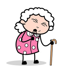 Sneezing - Old Woman Cartoon Granny Vector Illustration