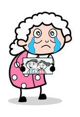 Missing Kids and Crying - Old Woman Cartoon Granny Vector Illustration