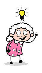 Naklejka premium Got an Idea - Old Woman Cartoon Granny Vector Illustration