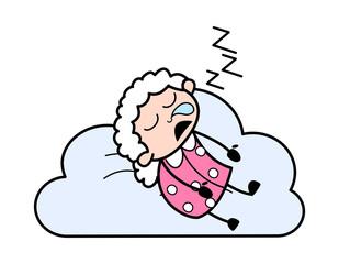 Sleeping and Snoring - Old Woman Cartoon Granny Vector Illustration
