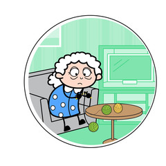 Old Lady Weaving Wool - Old Woman Cartoon Granny Vector Illustration