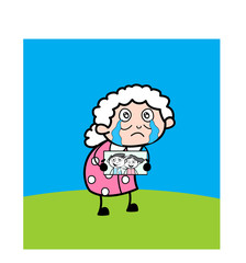 Missing Her Lost Kids - Old Woman Cartoon Granny Vector Illustration