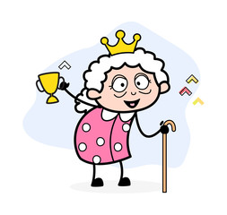 Winner - Old Woman Cartoon Granny Vector Illustration