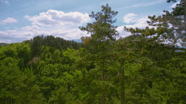 Snowy mountains with gondola lift timelapse panorama