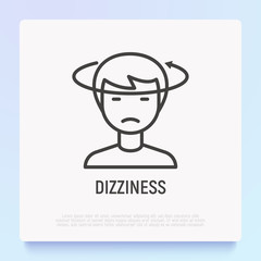 Human with dizziness thin line icon. Modern vector illustration of disorientation.