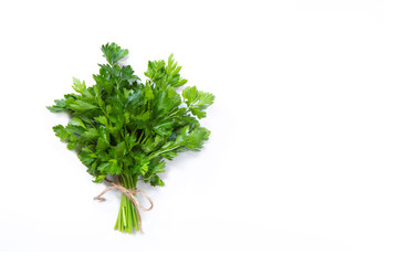 Bunch of parsley on a white isolated background, place for inscription