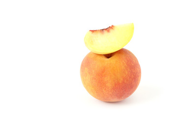 Fresh peach full and slice fruit isolated on white background