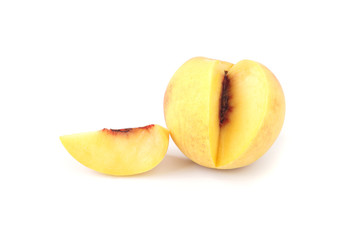 Fresh peach fruit slice isolated on white background