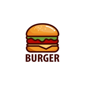 Delicious Burger. Flat Icon, Logo Or Sticker For Your Design, Menu, Website, Promotional Items