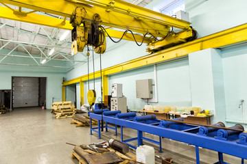 Machine Building Plant. Interior of the modern plant of steel billets - roller conveyor