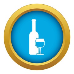 Wine bottle and glass icon blue vector isolated on white background for any design