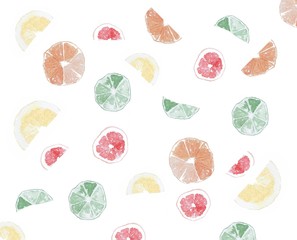 Watercolor seamless pattern with citrus fruits, hand drawn sketch