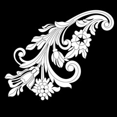 Black vintage baroque ornament, corner. Retro pattern antique style acanthus.
