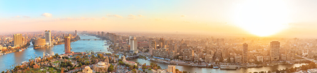 Panorama of the sunset view in Cairo, Egypt