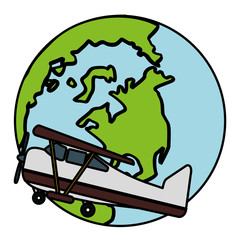 world planet earth with small plane