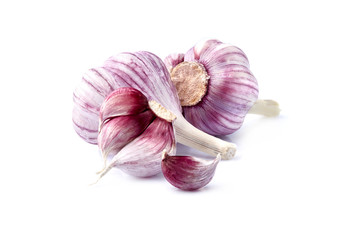 Garlic in closeup on white background
