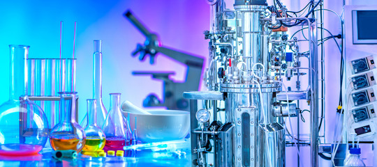 Microbiological bioreactor. Growing bacteria. The process of biofermentation. Bioengineering....