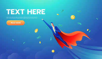 Business concept, super businessman with growing graph of currency.