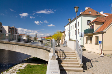 Narrow street in jewish quarter in heart of city Trebic