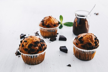 Home-baked muffins with chocolate chips