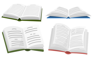 Open book for Lover of literature. Encyclopedias for reading. Inverted pages. Symbols and objects in contemporary style. Vector illustration for posters.
