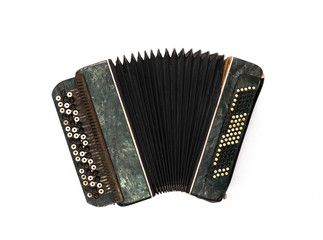 accordion,harmonic,old bayan on a white background