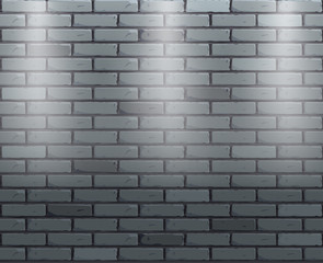 Vector brick wall with three spotlights. Vector scene background