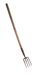 old rural peasant pitchfork on white background
