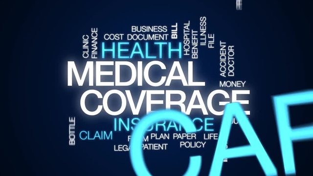 Medical coverage animated word cloud. Kinetic typography.