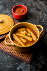 Baby Corn Manchurian with gravy - popular Indo-chinese recipe. selective focus