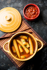 Baby Corn Manchurian with gravy - popular Indo-chinese recipe. selective focus