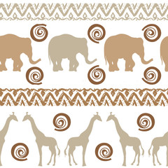 African tribal ethnic  seamless pattern background with wild animals