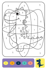 Cute dino coloring page for kids. Coloring puzzle with numbers of color