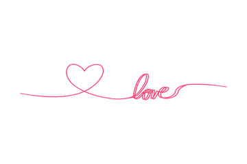 Love with hearts in continuous drawing two lines in a flat style in continuous drawing lines. Continuous double black line. The work of flat design. Symbol of love and tenderness