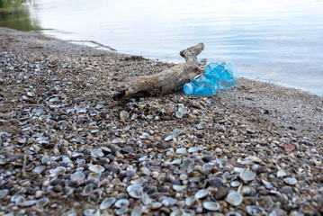 Plastic bottle in the river water as concept for pollution
