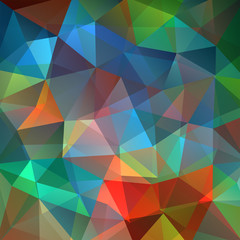Colorful background made of blue, green, red triangles. Square composition with geometric shapes. Eps 10