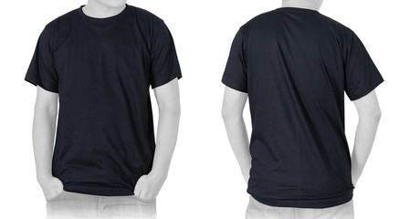 Blank Black T-shirt (front, back) on white background