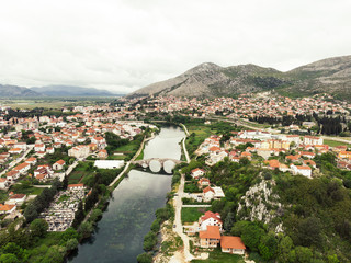 Aerial view of the bridge and the city of Hercegovacka Gracanica in Trebinje. Bosnia and Hercegovina